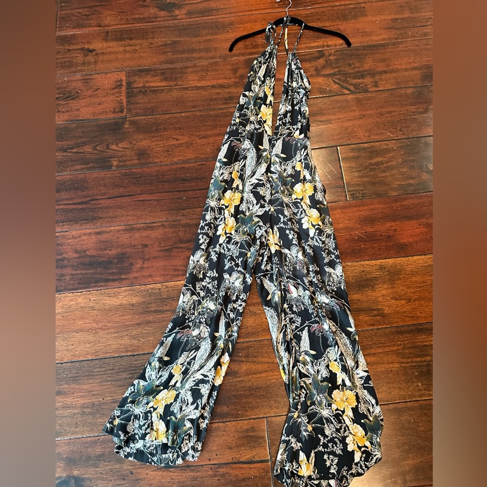 Free people floral low V jumpsuit